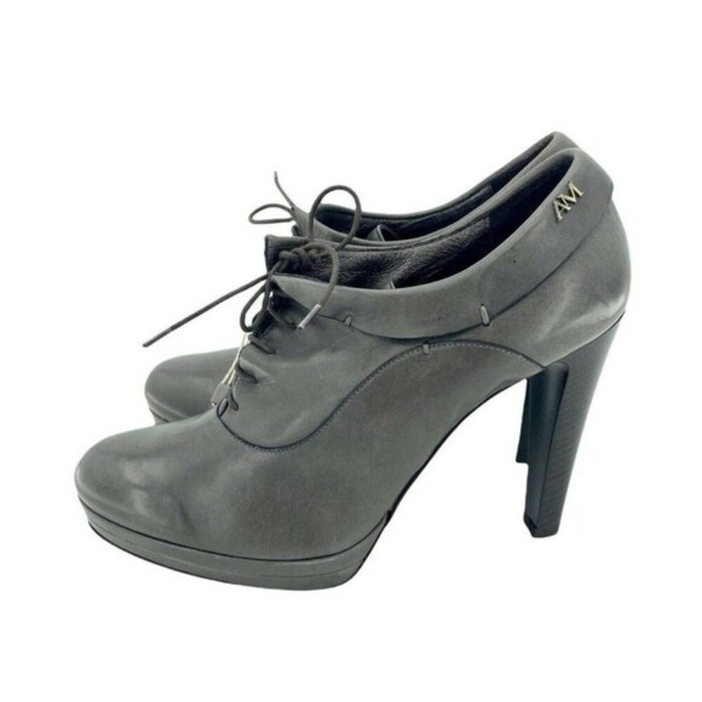 Andrea Morelli Grey Leather Platform Oxfords High Heels SZ 40 EU 9.5 US NIB